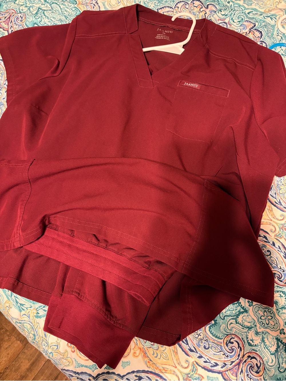 Jaanuu Women's Two-Piece Scrub Set in Burgundy